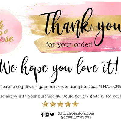 Editable Business Thank You Card Template, Gold Glitter Pink Thank You ...
