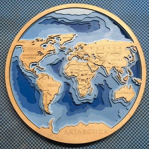 6 Layer 3D Map of the World, Multi layer Panel,laser Cut File. 3D Wood ...