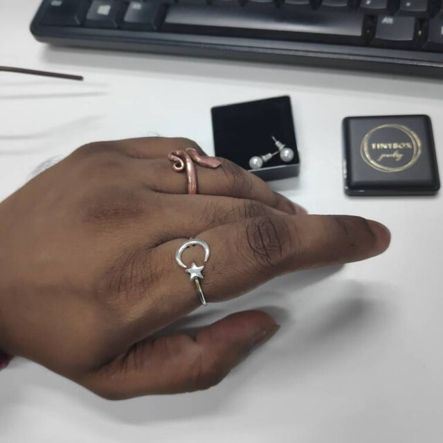 Plata Ley 925 Anillo Ajustable Estrella - Diseño Abierto, Regalo Para Mujeres Y Niñas Regalo Cumpleaños Ajustable