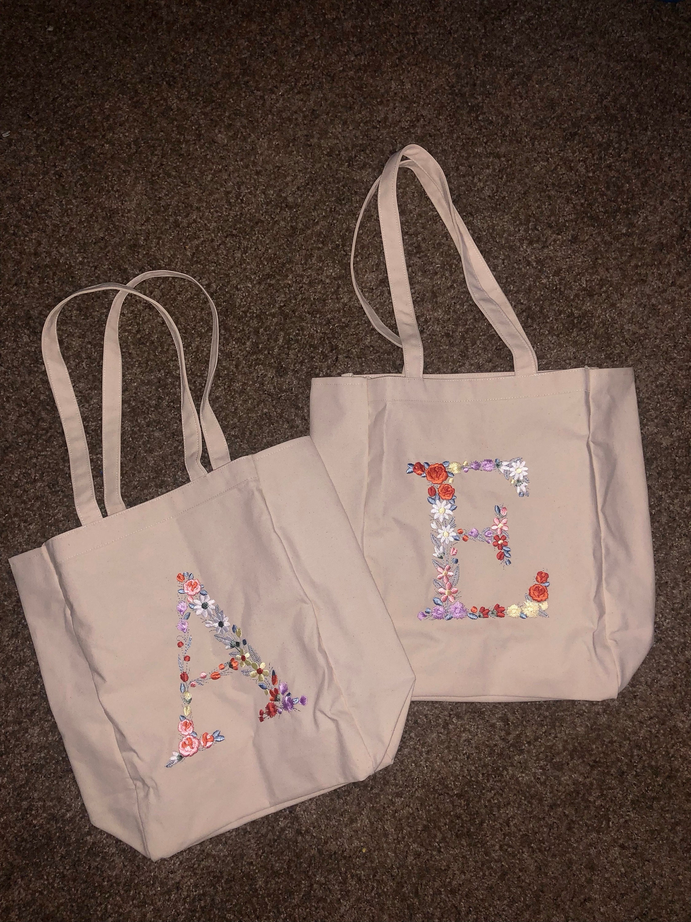 Personalized Embroidered Canvas Tote Bag,Monogram Floral,Natural Tote Bag, Cotton Canvas,Shopping Bag,Book Tote, Laptop Bag