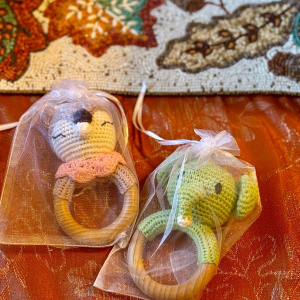 Crochet Toy Rattle for Babies, Personalized Wooden Rattle Ring for ...