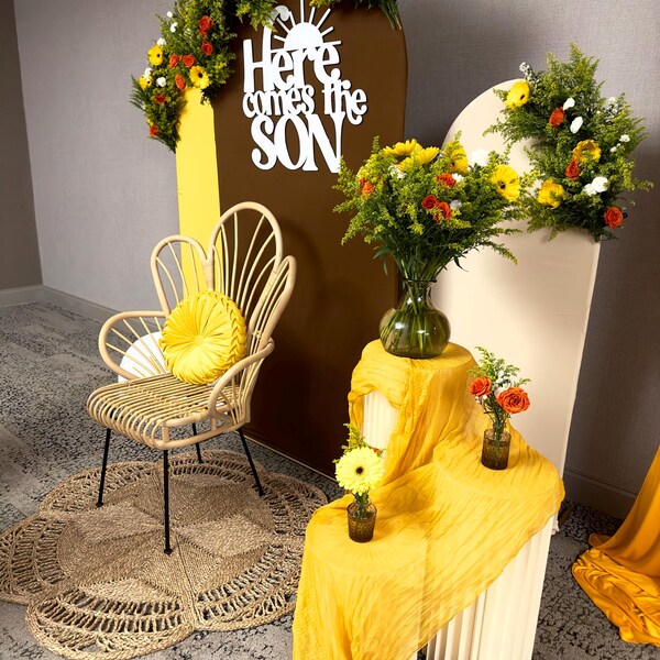 Here Comes the SON Wooden Baby Shower Backdrop Sign | Baby Shower Decor ...