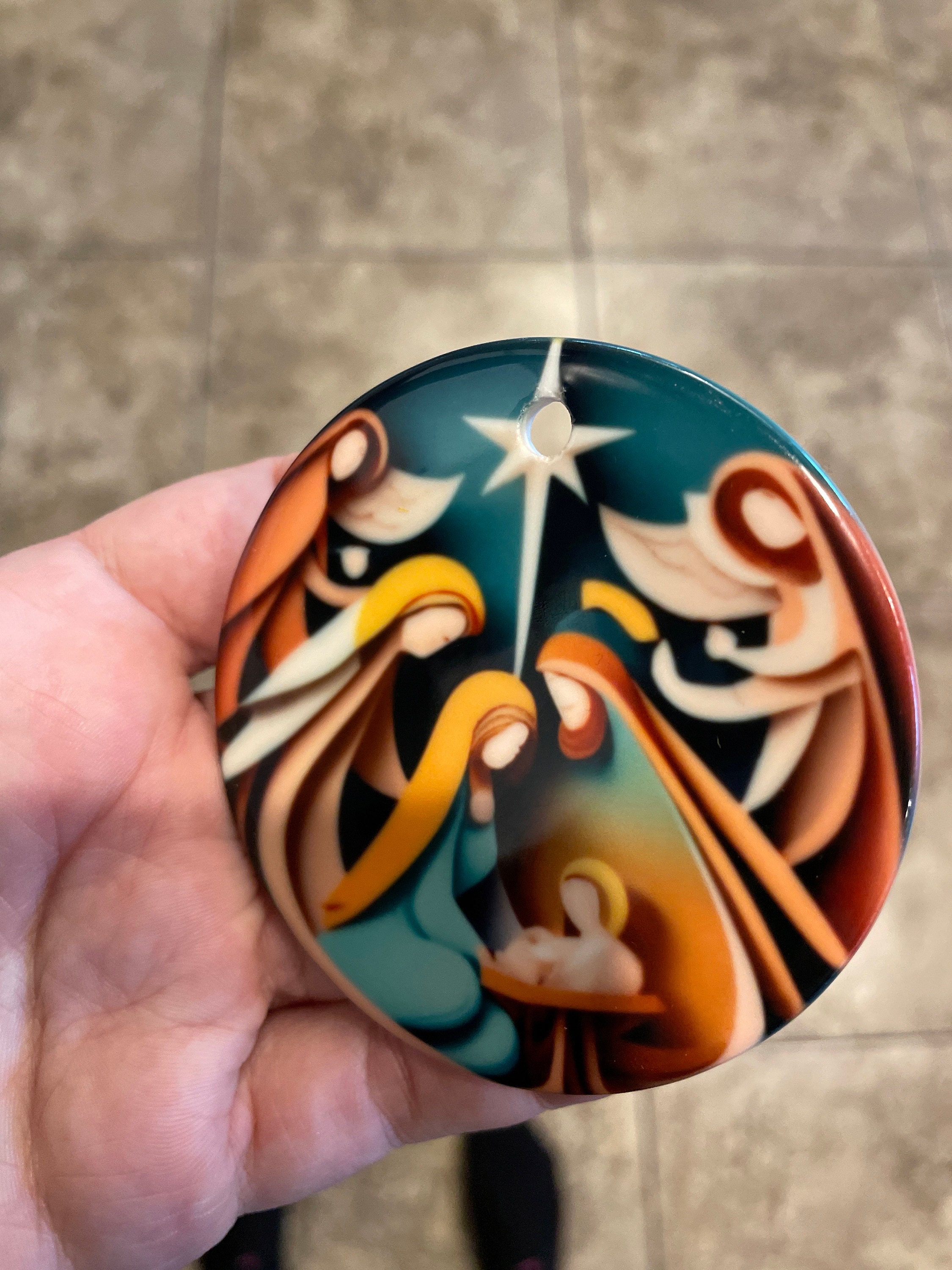 Nativity Christmas Ornament, Christmas Holiday Decorating, Jesus Ornament, Unique Christmas Decoration, Colorful Christmas Ornament