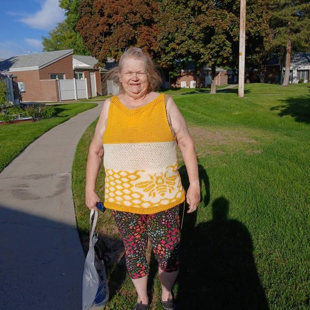 A customer's finished Queen Bee Tank Top Crochet Pattern + Video