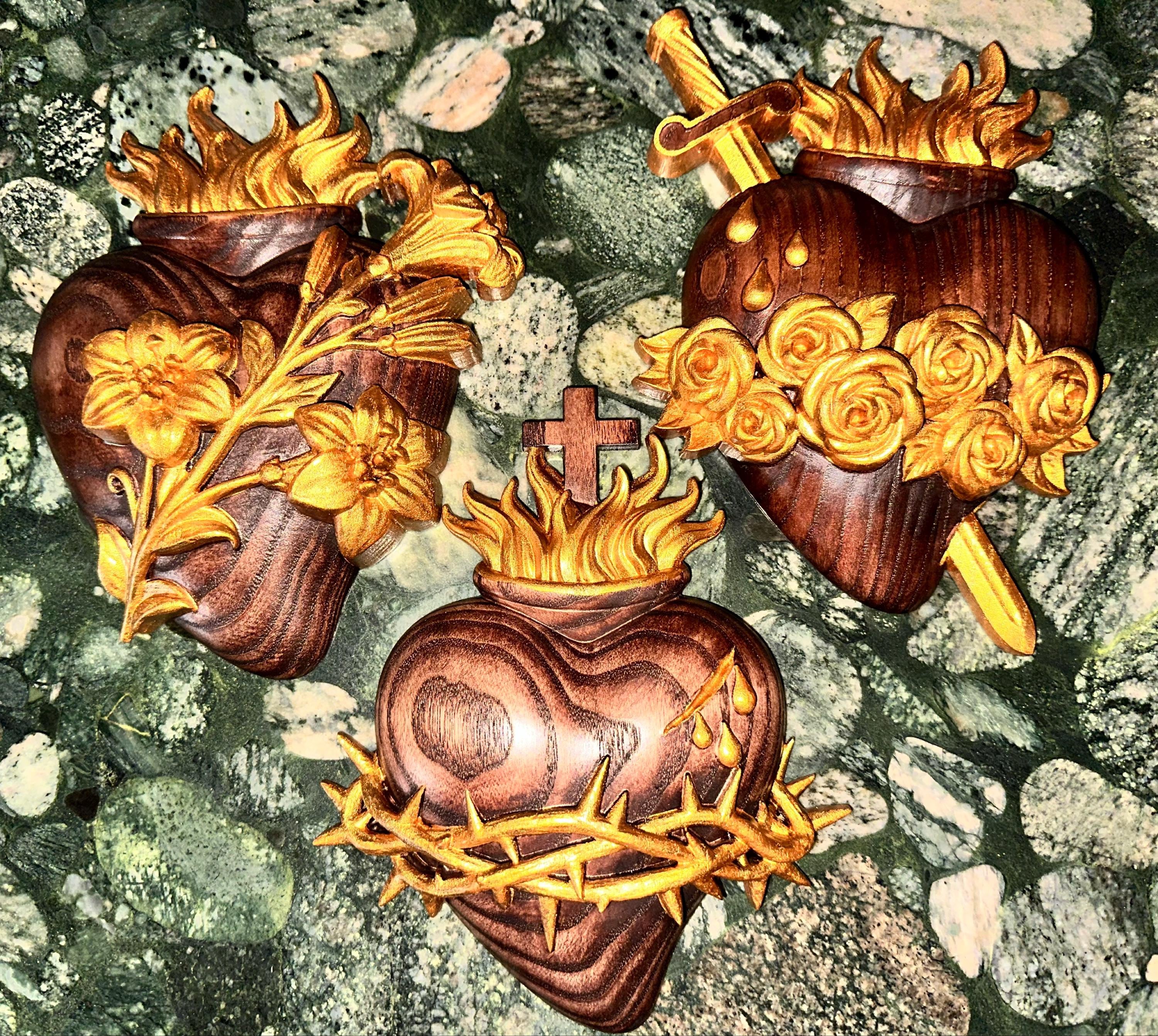 Wooden Three Sacred Hearts of the Holy Family 4 colors Wall Hanging Art