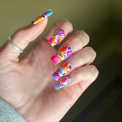 Colorful Leopard Glue on Nails Set Dawn Press on Nails - Etsy