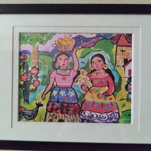 Mexican Folk Art Print,spanish Girl Art,mexican Town Print,naive Spanish  Art,latin Art Decor,paradise Art,mexican Nature Art,floral Print 