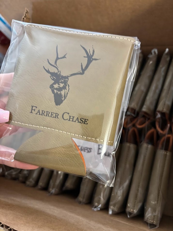 Customer photo of Custom Logo Engraved Leatherette Beverage Holder from Natty