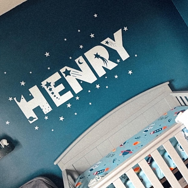 Space Name Decal - Outer Space Wall Decal - Rocket Ship Wall Decal ...