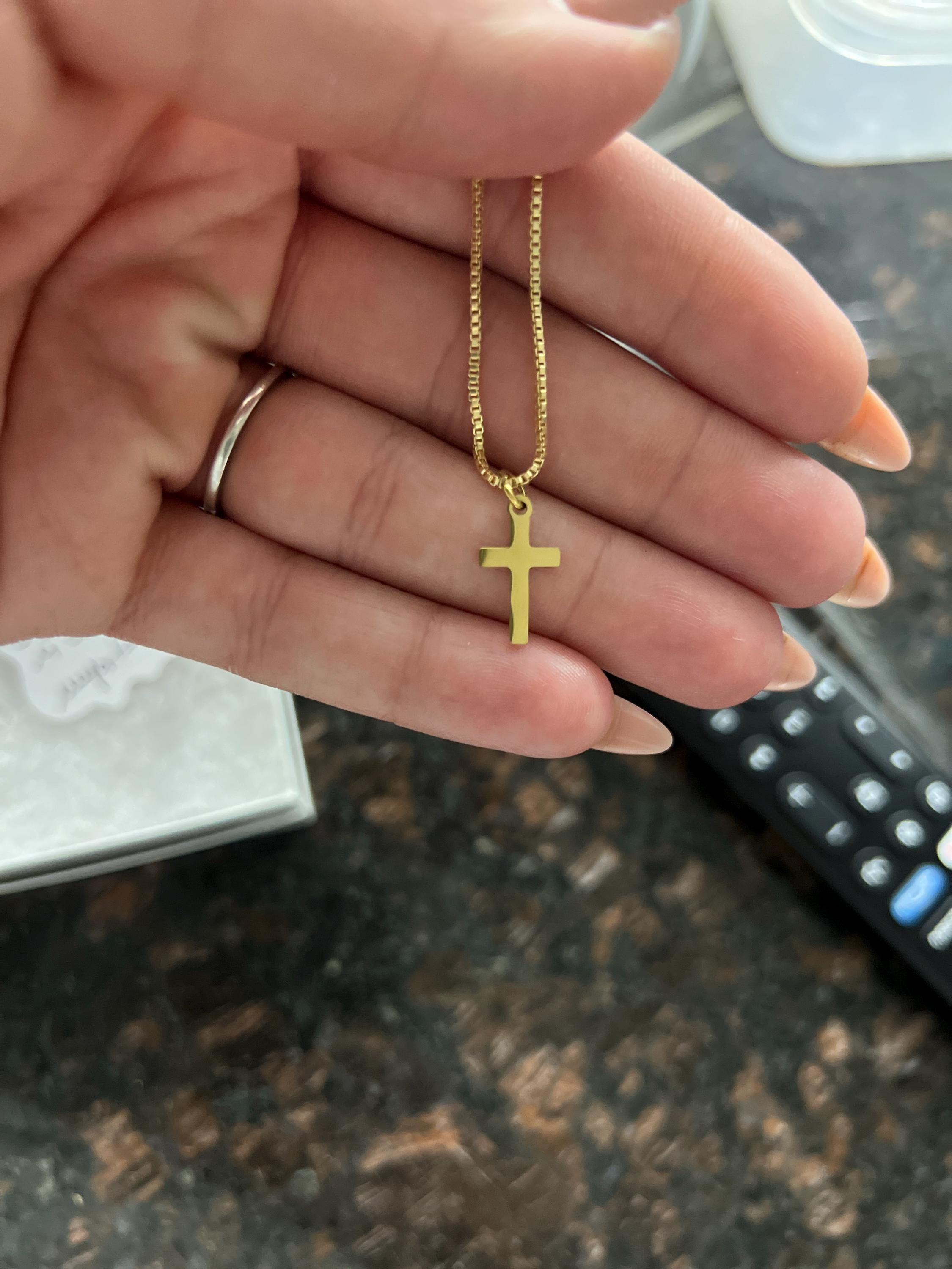 Engraved Initial Children&#39;s Gold Cross Necklace Gold  Kids Dainty Cross Necklace Baptism Gift for Her  Toddler Baby Girl Cross Unisex Cross