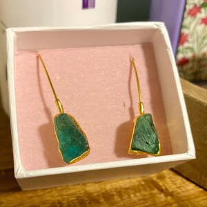 Customer photo from Jessica, Edgy Raw Emerald Drop and Dangle Earrings