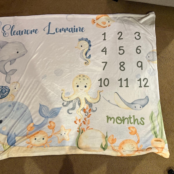 Personalized Baby Boy Under the Sea Milestone Blanket, Ocean Nursery ...