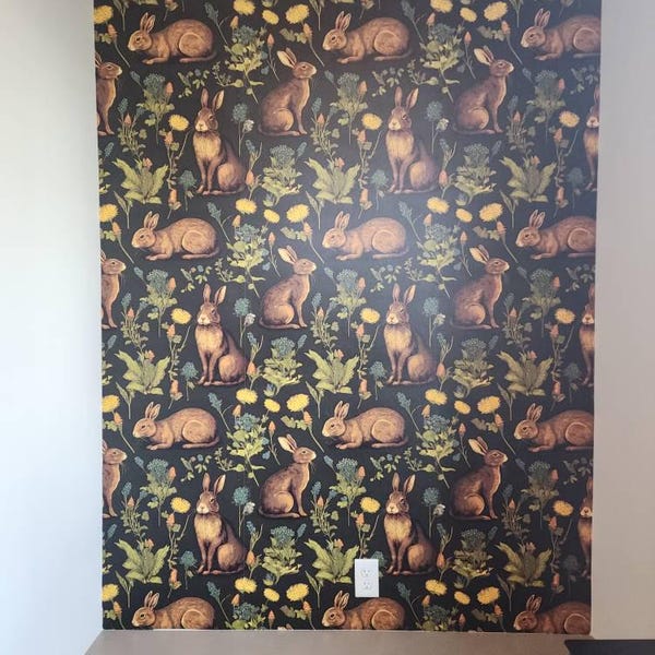 Medieval Rabbit Peel and Stick Wallpaper - Woodland Bunny Fern ...