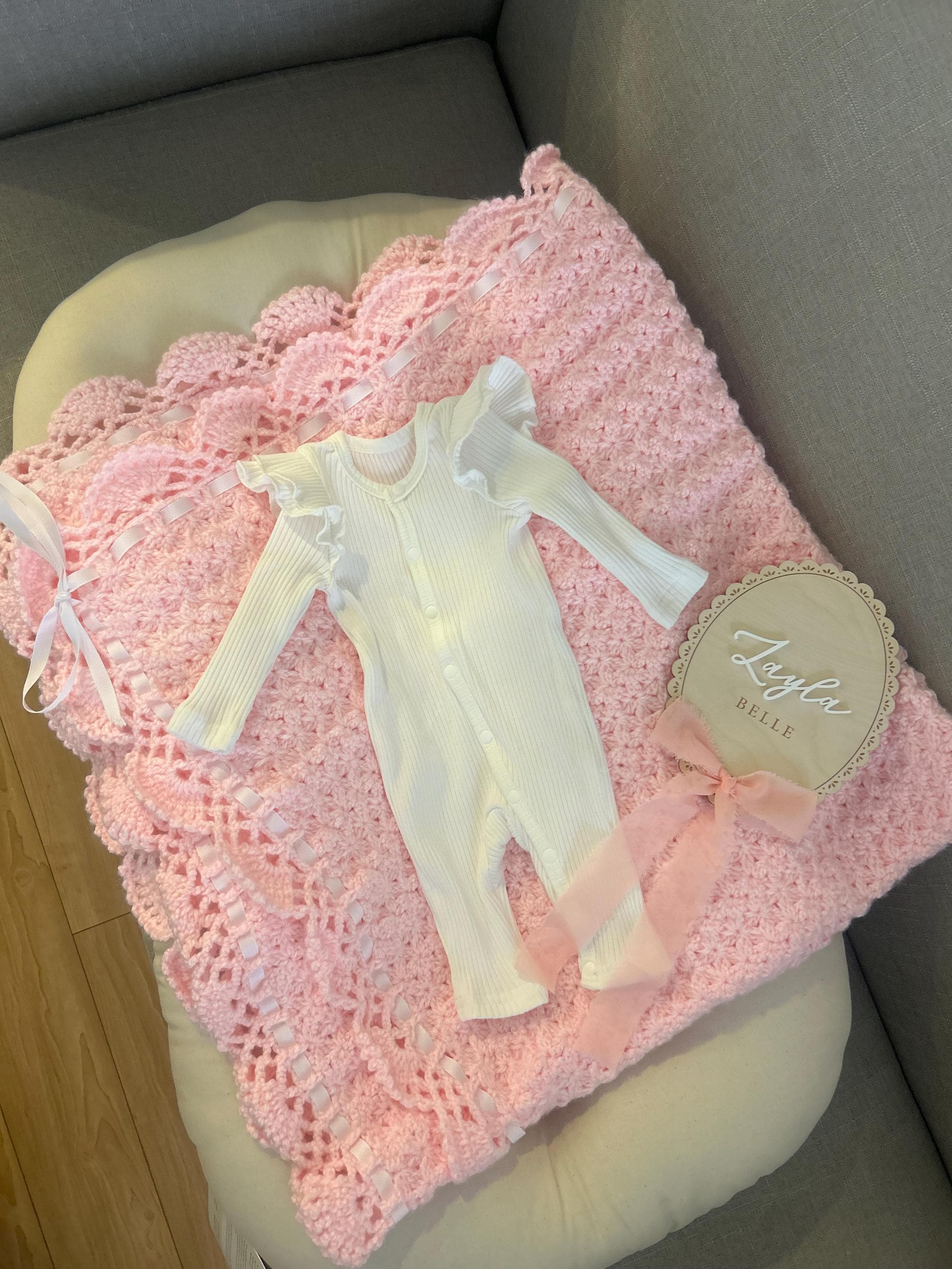 Ribbon Bow Name Sign | Personalized Hospital Birth Announcement | Baby Gift | Baby Photo Prop | Vintage Lace Trim Coquette