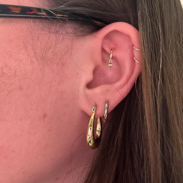 Dangle Hoop Rook Earing Peridot Dangle Rook Hoop • 18k Gold Plated Sterling Silver Cartilage ...