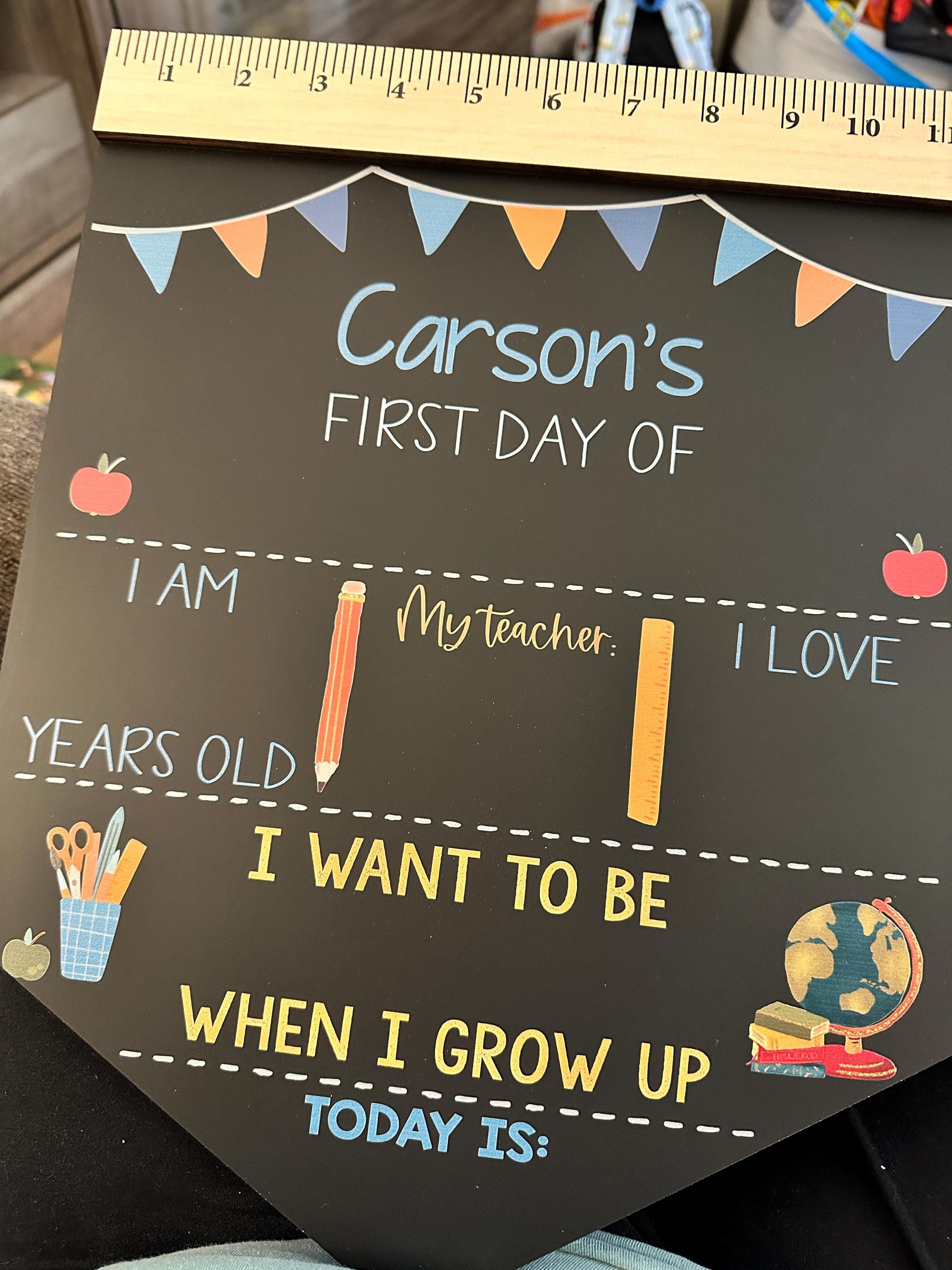 First Day of School Sign, Back to School Chalkboard, Reusable 1st Day Board, Last Day, Kindergarten, First Grade, Preschool, Ruler, BloomOwl