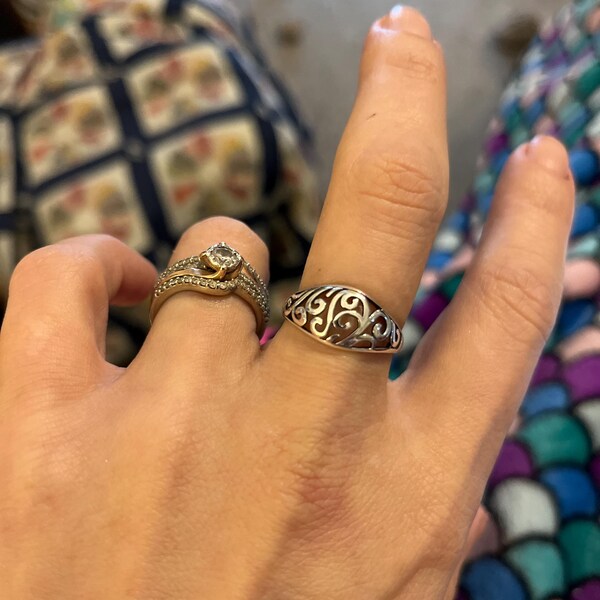 Anello In Argento 925 Stile Vittoriano Con Foglie E Filigrana, Taglie 4-10, Nuovo In Confezione