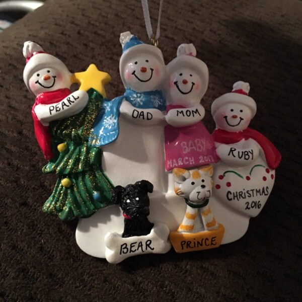 Expecting Snow Family of 4 Personalized Christmas Ornament - Waiting ...
