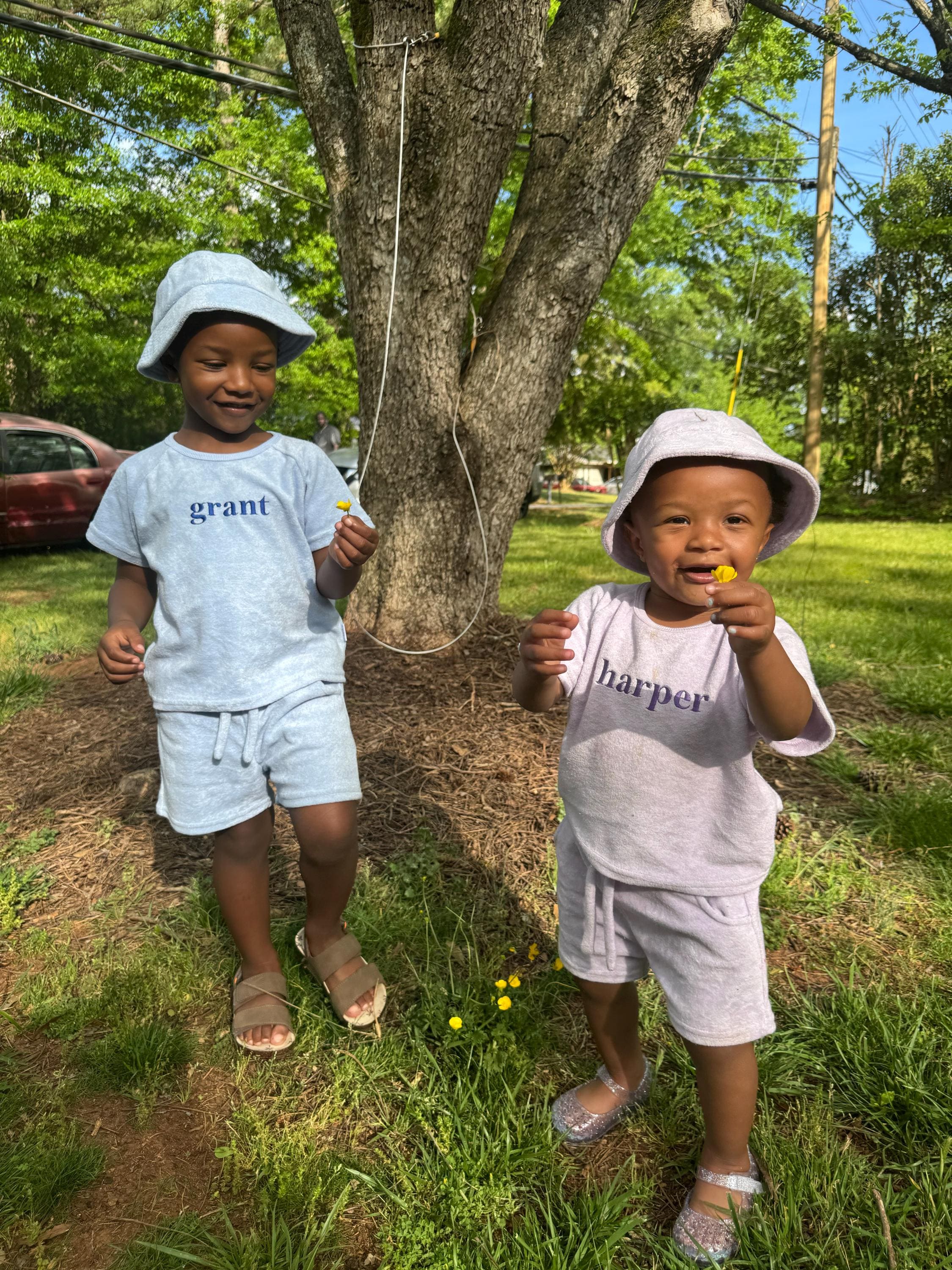 Summer Personalized 3pcs Towelling Sets Embroidered Kids Personalised T-shirt & Shorts Baby Toddler Outfit Matching Sibling Beach Outfit