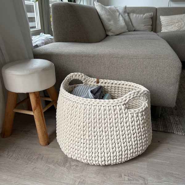 Large Cream Woven Basket, Storage Bin for Room Clothes, Modern Laundry ...