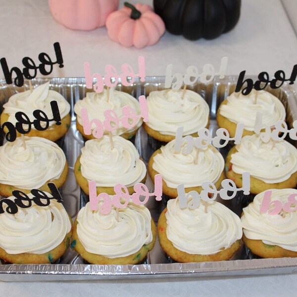 48-Piece Halloween Little Boo Cupcake Toppers - Pumpkin Ghost Decorations For Baby Shower, Birthday, Parties