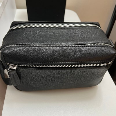 Double Zipper Leather Toiletry Bag Personalized Shaving Bag Custom Dopp ...