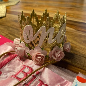 First Birthday Crown Cursive ONE Mini Sienna Gold Baby - Etsy