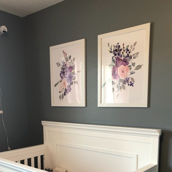 Set of 3 Purple Girls Nursery Decor Wall Floral Prints Lavender Baby ...