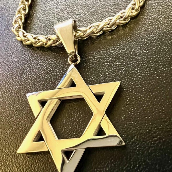 Israeli Star Chain Star of David Pendant & Necklace Chain Stainless Steel Israel Jewish ...