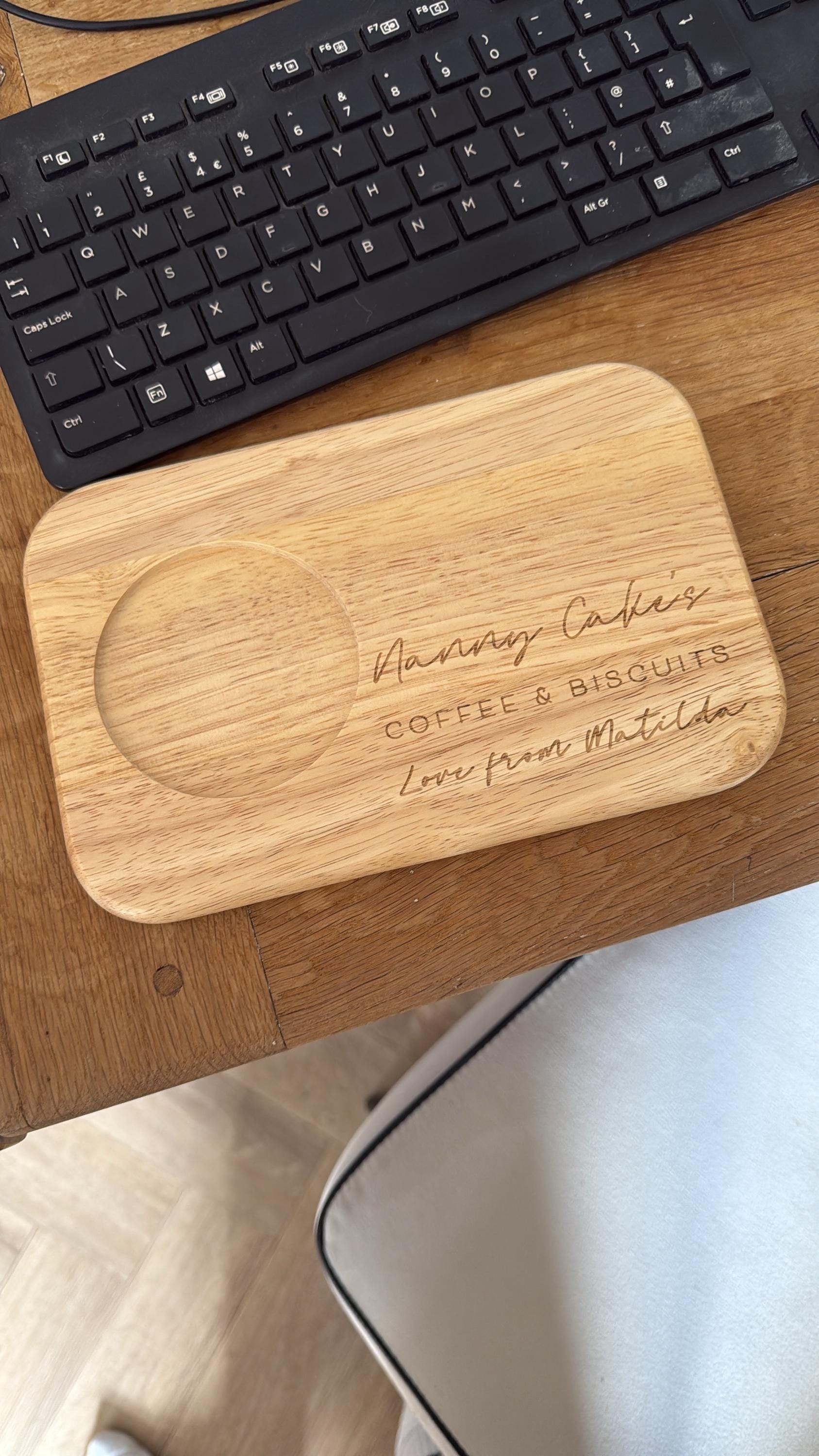 Personalized Custom Engraved Wooden Tea & Biscuit Board Serving Board Novelty Gift Birthday Valentines Housewarming Wedding Christmas