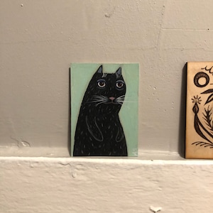Tuxedo Cat Art, Cat Folk Art, Cat Print, Primitive Cat, Cat and Yarn ...