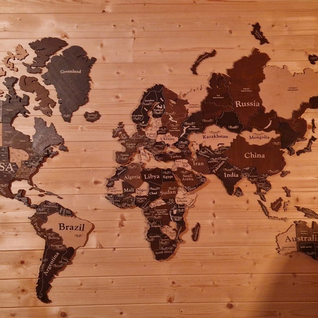 3D Wood Warld Map 14 Mサイズ Amazon.com - 3D Wooden World Map, Wood Wall Map