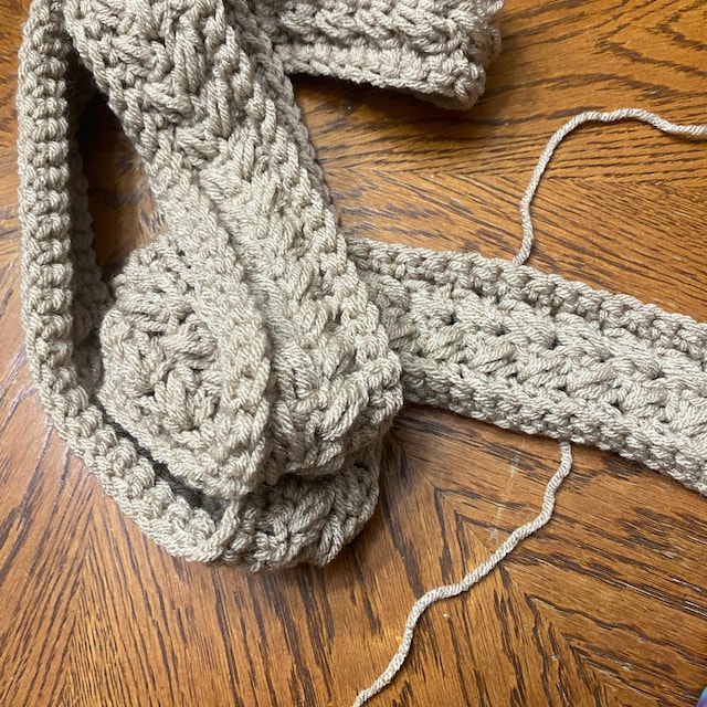 A customer's finished Winter Wheat Stitch Sweater Scarf Crochet Pattern (Digital PDF)