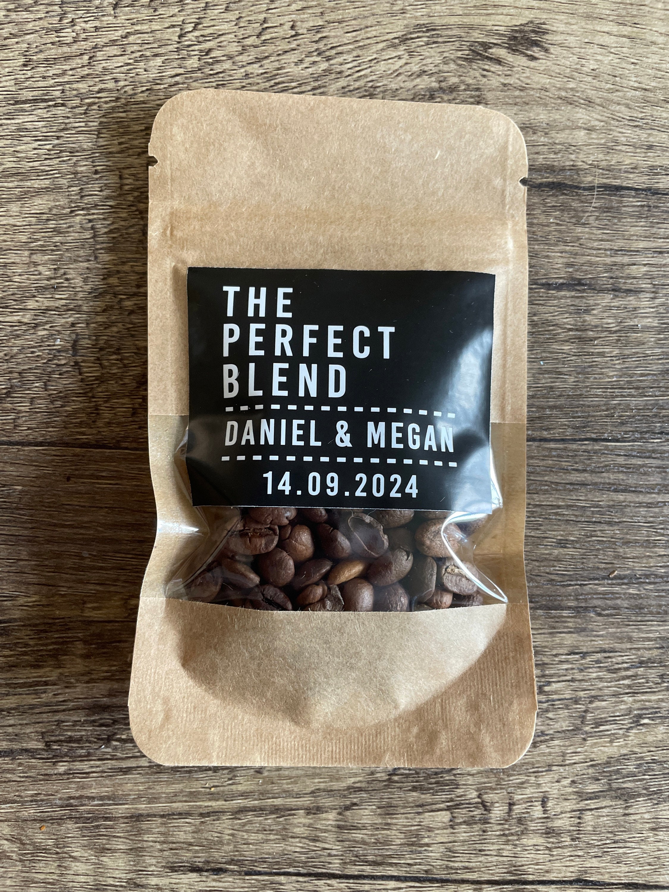 50 PCS Personalized Favors Coffee Bags, Wedding Favors diy,  The Perfect Blend, Bridal Shower Favors, Resealable Coffee Bags