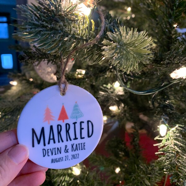 Personalized Christmas Ornament Name and Date or Year Ceramic Custom