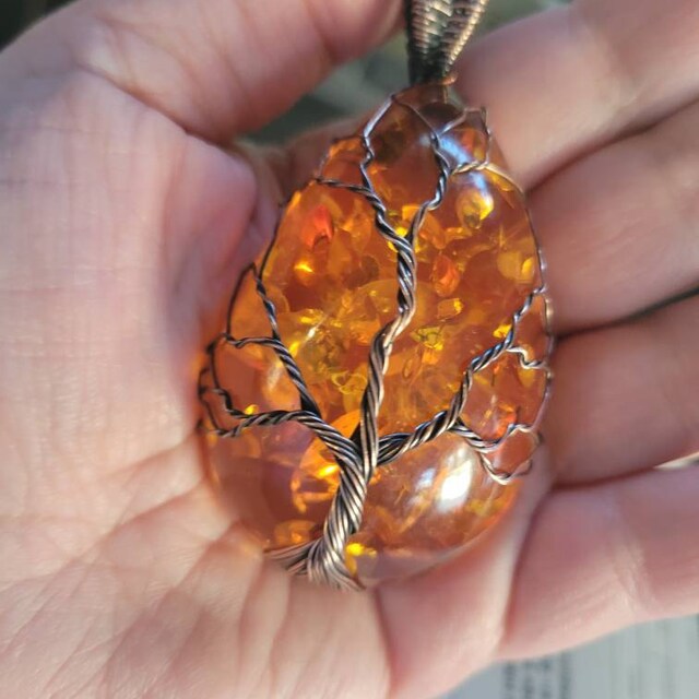 Colgante árbol De La Vida Con ámbar Báltico, Plata 925g - Azabache