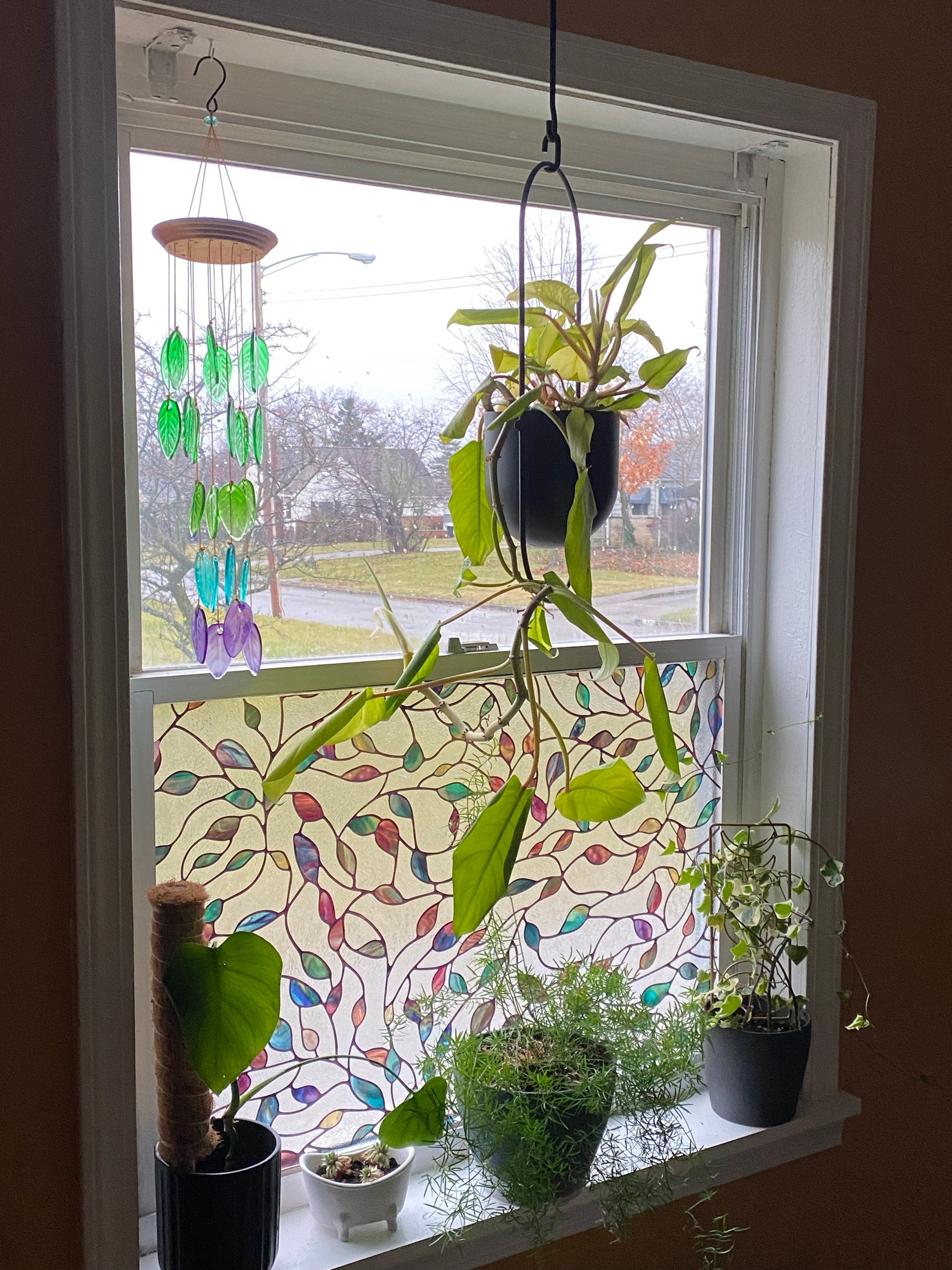 Rainbow colored Glass Leaves Wind Chime, Free Shipping.  Personalized Card on Request. Gift for  Mother. Father, Mom or Friend. Upcycle Art.