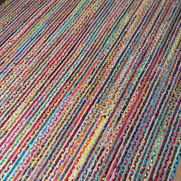 Braided Jute Rug | Colorful Cotton Chindi Area Rug for Home Decor ...