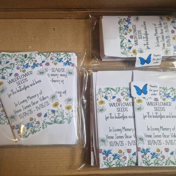 Personalised Wildflower Seed Packets Envelopes X 50 | Funeral Seed ...