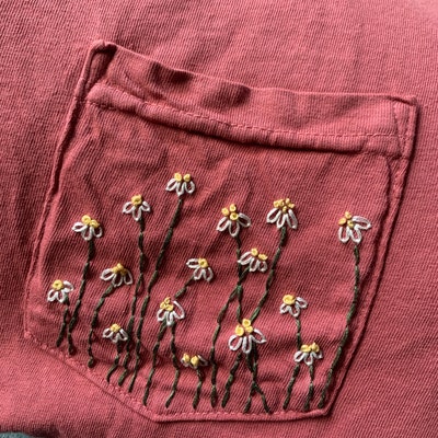 Daisies Hand-embroidered Pocket Tee Shirt Unisex Short Sleeve - Etsy