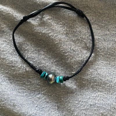 Tahitian Pearl Adjustable Necklace on Australian Leather - Etsy