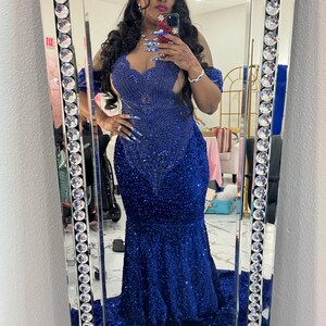 alton brown blue cheese dressing recipe Royal Blue Sequin Prom Dress – Gown with Slit & Lace-Up Corset Back main image 0