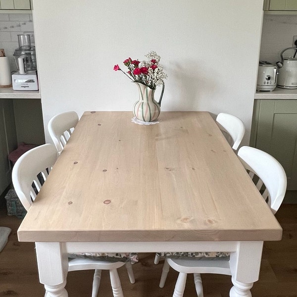 Farmhouse Kitchen Dining Table With Rustic Pine Top Set With Bench ...