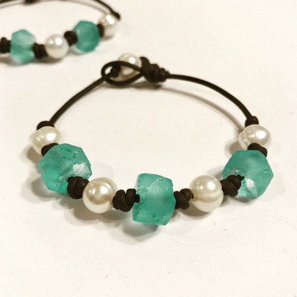 48 Recycled Java Glass Beads - Translucent Sea Glass Beads - Indonesian ...