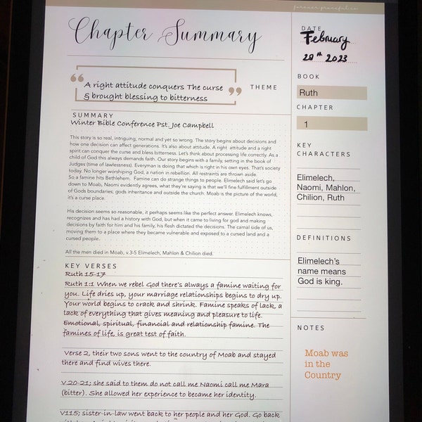 Bible Chapter Summary Printable Template - Etsy