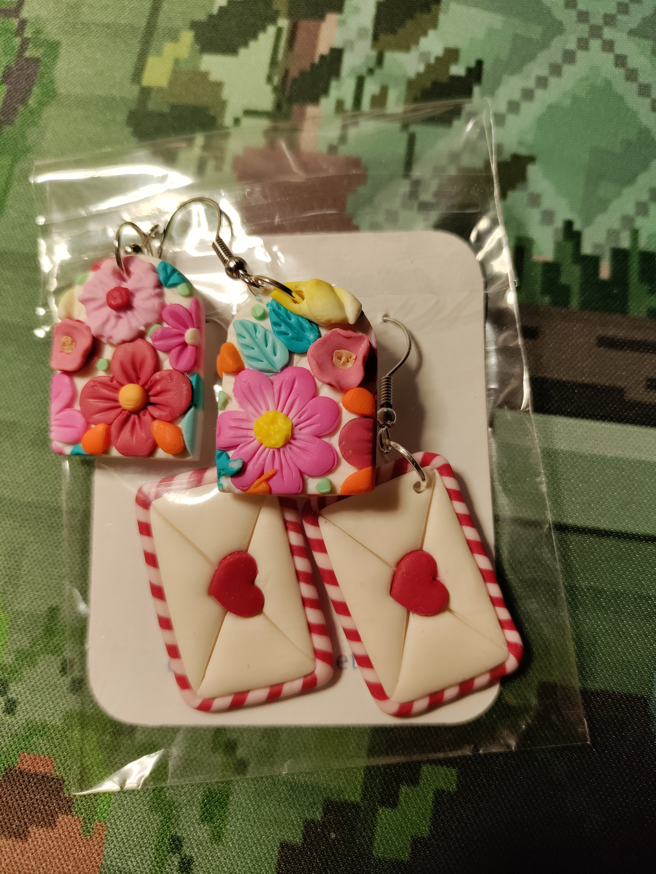 Valentines Day Earrings Polymer Clay Earrings Red pink Heart Cookie Love Earrings Light Weight Fish Hook Wires Sweater Mason Jar Earrings