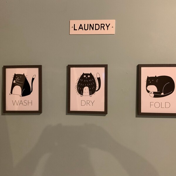 Set of 3 Tuxedo Cat Funny Laundry Room Decor, Wash Dry Fold Signs ...