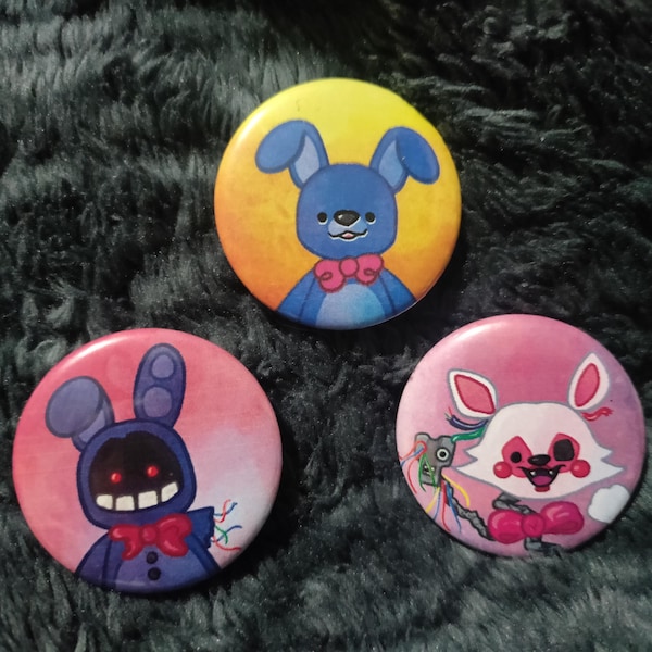 Five Nights at Freddy’s Fnaf Button Pins Chica Bonnie Foxy Fanart Cute ...