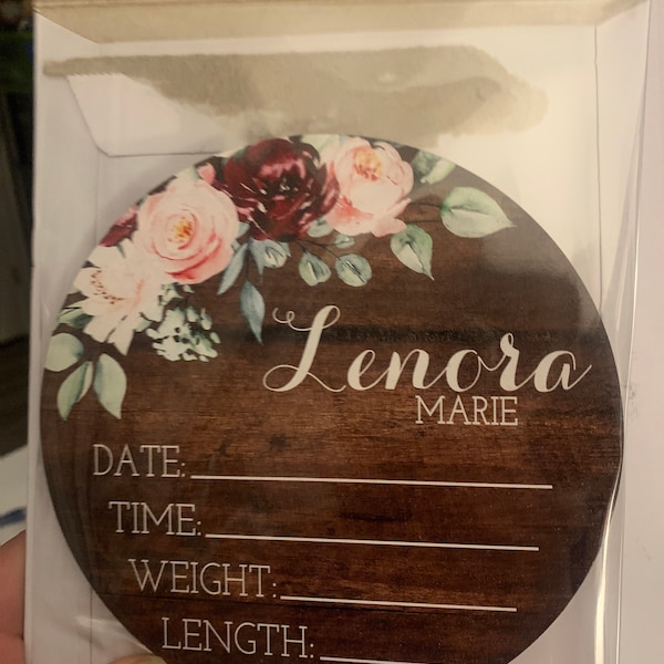 Birth Stats Round Wood Baby Name Sign Wooden Personalized Baby Name ...