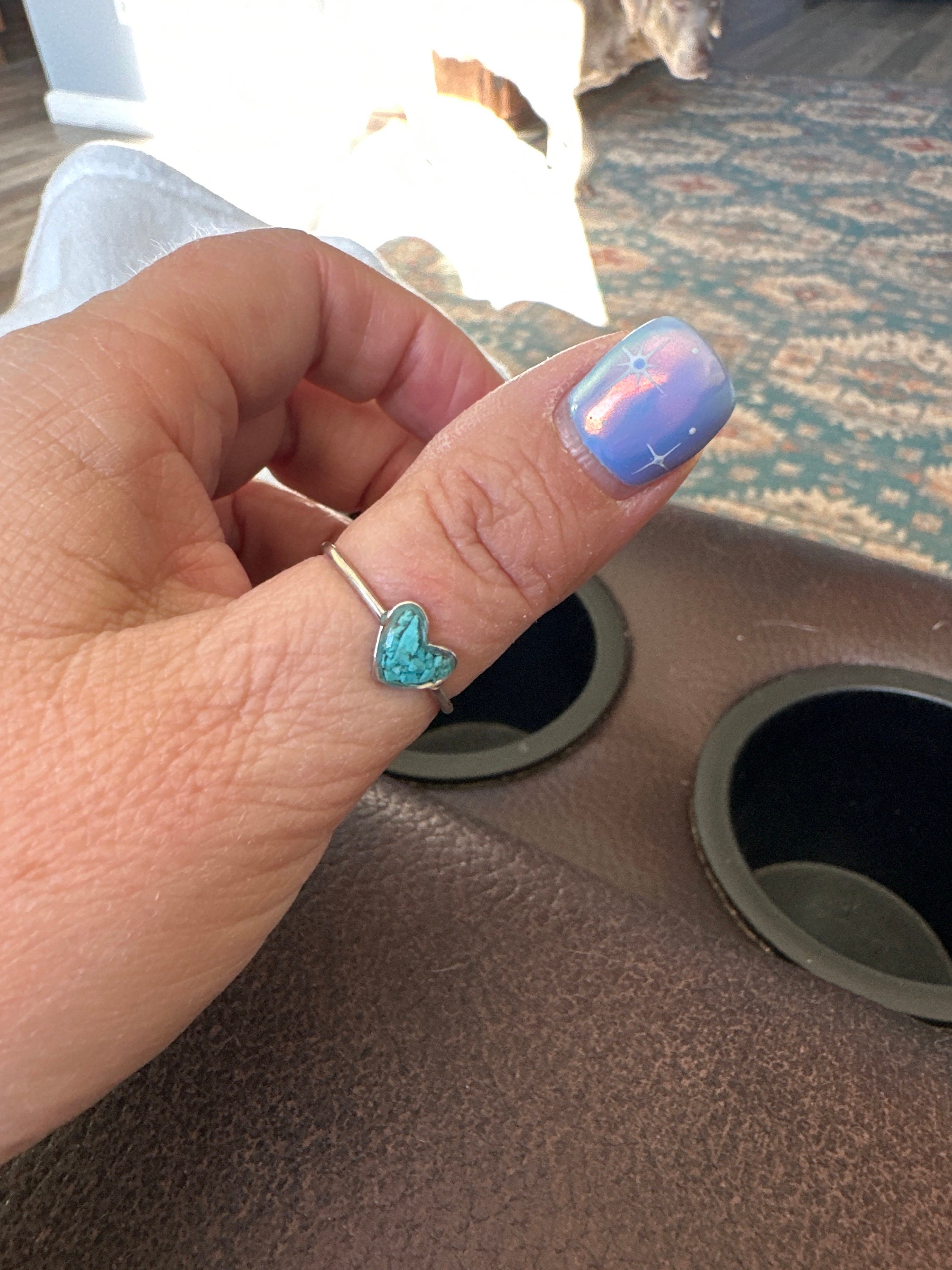 Genuine Turquoise ring | .925 sterling silver | unique crushed stone ring | hypoallergenic | boho statement jewelry | detailed | heart shape